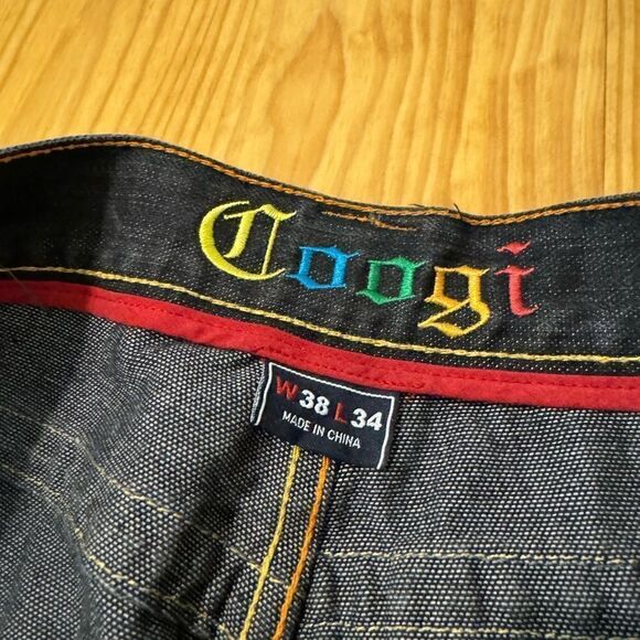 Vintage COOGI Australia Blue Denim Baggy Jeans Rainbow Logo 90s Hip Hop SZ 38X34 - Picture 8 of 14